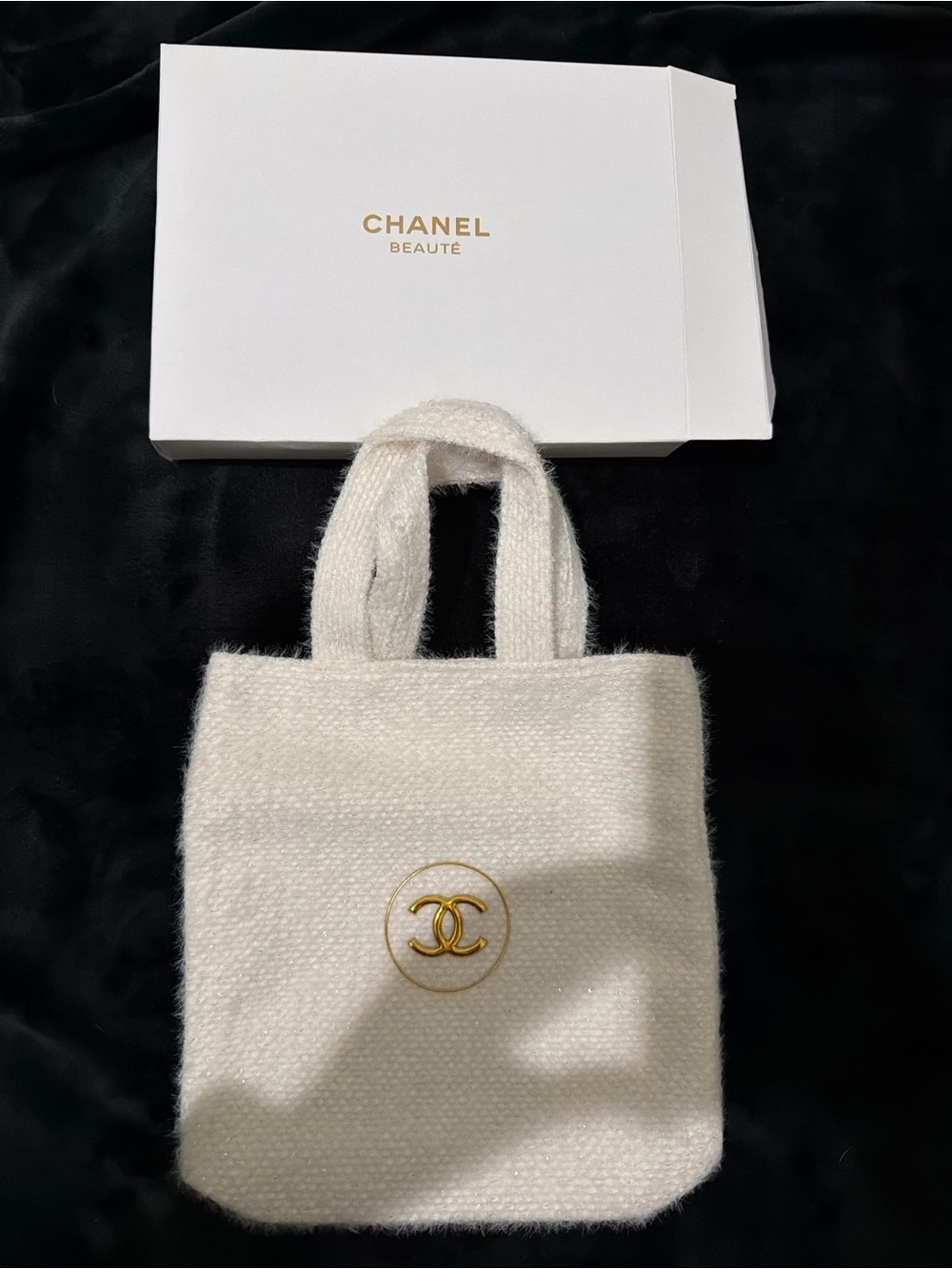 CHANEL GWP Cream Tweed Mini Tote with Gold CC Emblem new in box